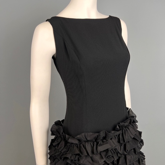 1960s Frilly Fitted Black Cocktail/Party Dress, Size S - Picture 8 of 10